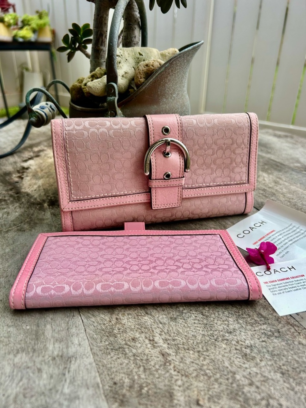 Authentic Coach y2k soho tri fold long wallet and matching  clutch HTF pink